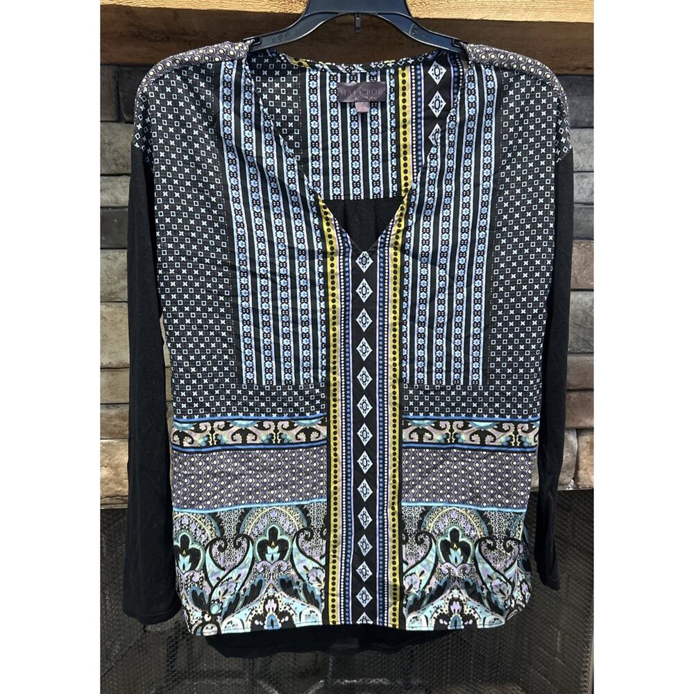 Women’s HALE BOB Black Mosaic Long Sleeve Shirt Size XS *A9